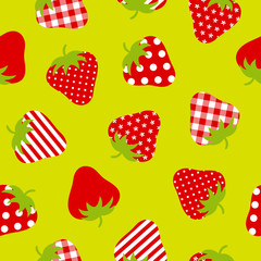Seamless Pattern Red Strawberries Green Background