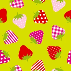 Gordijnen Seamless Pattern Red/Pink/Rose Strawberries Green © Jan Engel