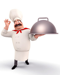 Chef with big dish in his hand