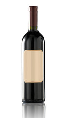 Red wine bottle isolated with blank label. Clipping path include