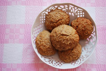 Homemade almonds cookies in white porcelain tray