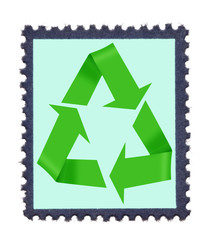 Old stamp with recycle symbol