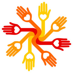 Caring loving circular hands vector.