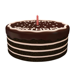 Chocolate Birthday Cake with Candle isolated on white background
