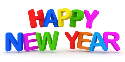 Happy New Year Colorful Text on white background