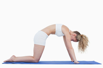 Young woman in sportswear doing gymnastics