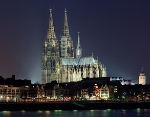 Night view of Cologne Cathedral, Germany