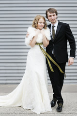 Fototapeta premium Bride and groom walking together