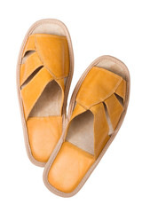 isolated yellow leather comfortable slippers