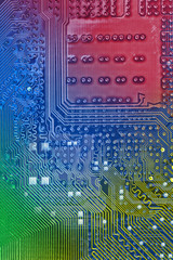 Electronic circuit background. Color added with editing software