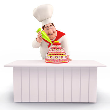 Chef decorating cake