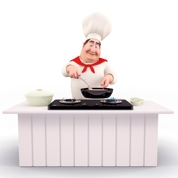 smiling Chef is cooking