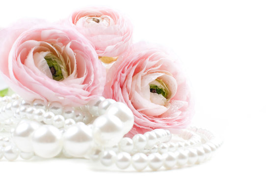 pink flowers and pearl beads