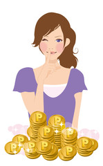 Obraz premium 女性とコイン