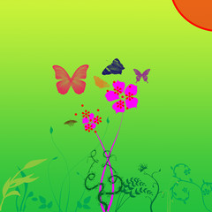 Obraz na płótnie Canvas Many butterfly and pink flower.Illustration of a cartoon .