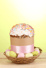 Beautiful Easter cake in basket with eggs