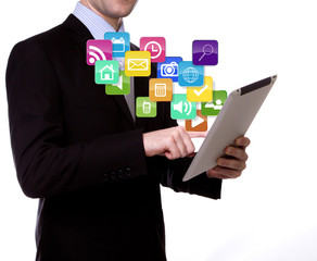 Business man with touch screen device