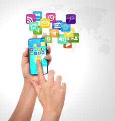 Mobile phone with colorful application icons