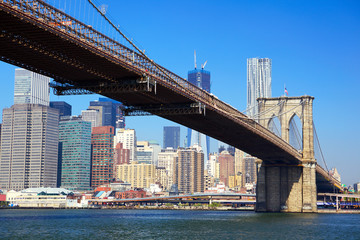 Brooklyn Bridge with Lower Manhattan skyline in New York City