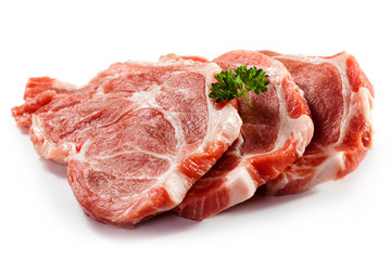 Fresh raw pork on white background