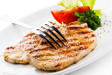 Grilled steaks and vegetables