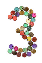 Number 3 from colorful beads