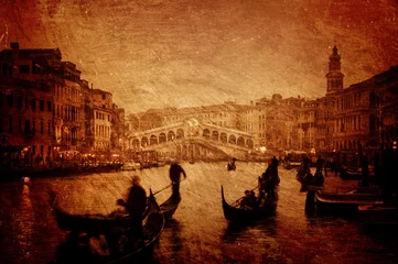 Papier Peint photo Venise Textured image of Grand Canal and Rialto Bridge in Venice.