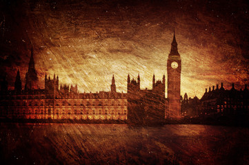 Textured image of Houses of Parliament - obrazy, fototapety, plakaty