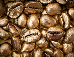 closeup of golden coffee beans