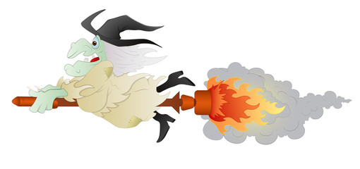 Witch Flying on Broomstick