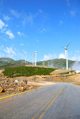 Windmills and road