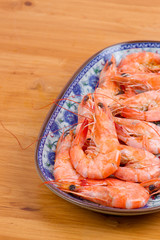 Cooked shrimp on table