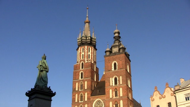 Mickiewicz Monument and Saint Mary&rsquo;s Basilica, Krakow
