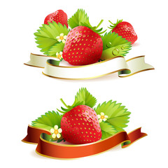 Strawberry with leafs and ribbon