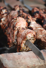 meat is fried on  campfires