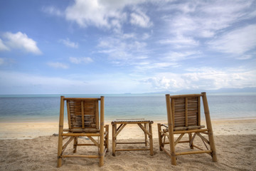 Fototapeta na wymiar Two bamboo beach chair