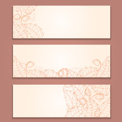 Floral Red Banner Set with Leaf Silhouettes