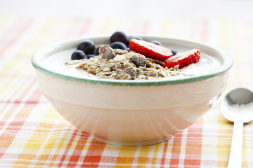 Bowl of muesli, yoghurt and berries