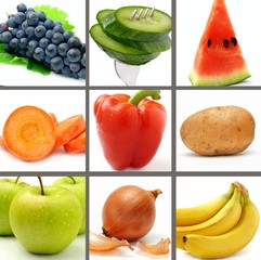 set of bright and juicy fruits and vegetables