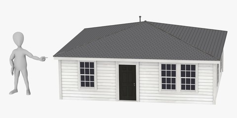 3d render of cartoon character with house