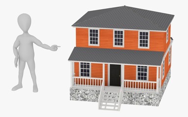 3d render of cartoon character with house