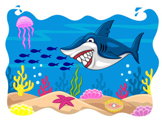Obraz na płótnie Canvas Shark cartoon z ramą iluminator