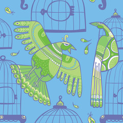 Birds and cages seamless pattern