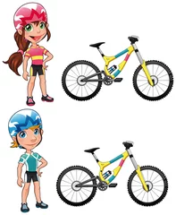Fotobehang Baby Cyclists. Vector characters. Isolated objects © ddraw