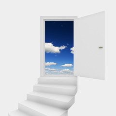 Open door leading to blue sky.