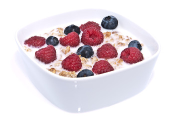 Muesli with fresh fruits in a bowl