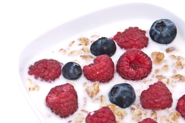 Muesli with fresh fruits in a bowl