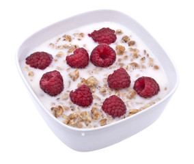 Muesli with fresh fruits in a bowl