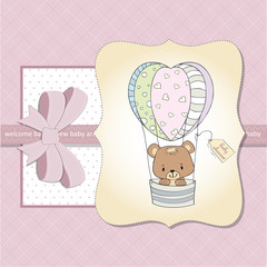 delicate baby girl shower card with teddy bear