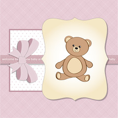 delicate baby girl shower card with teddy bear